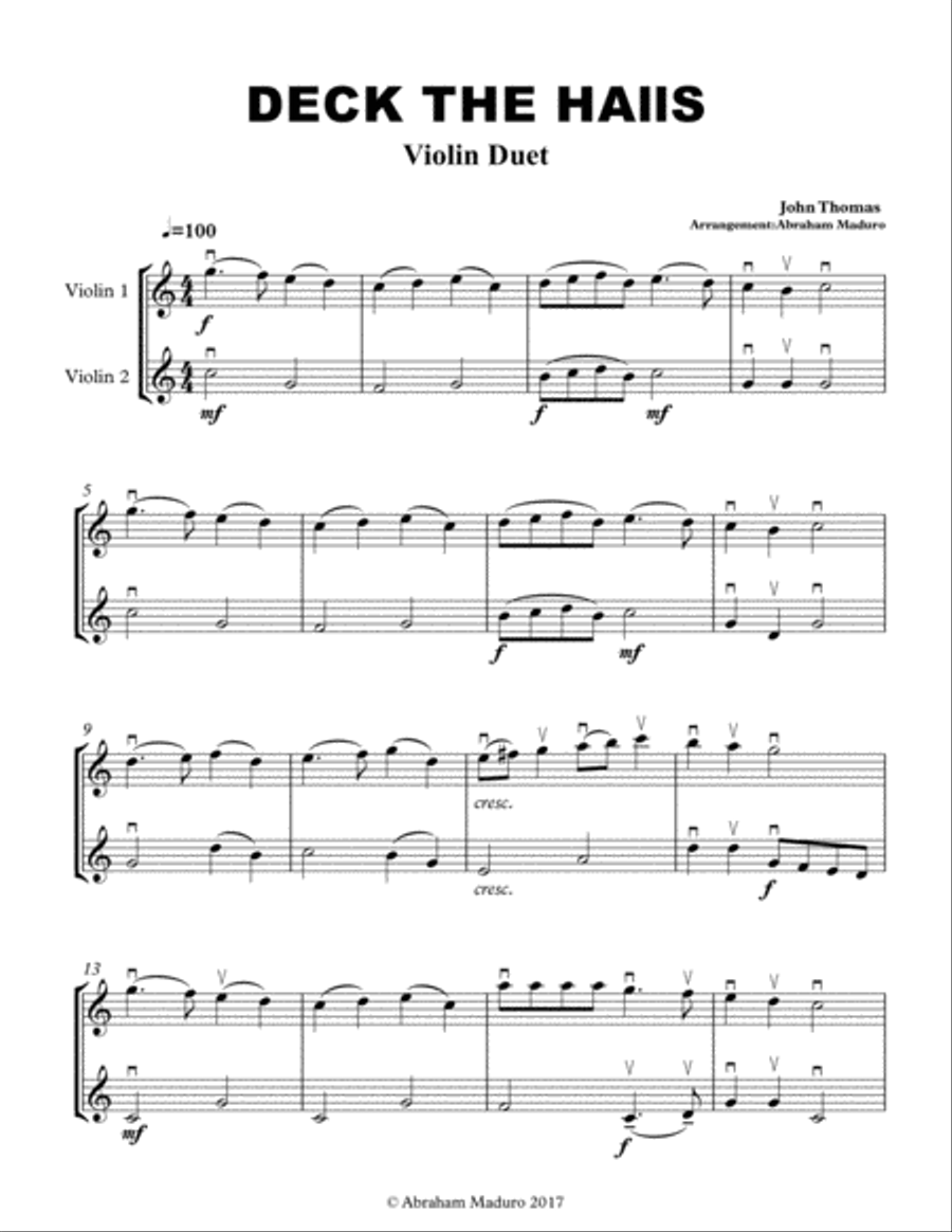 Deck the Halls Violin Duet String Duet scores gallery preview page 1