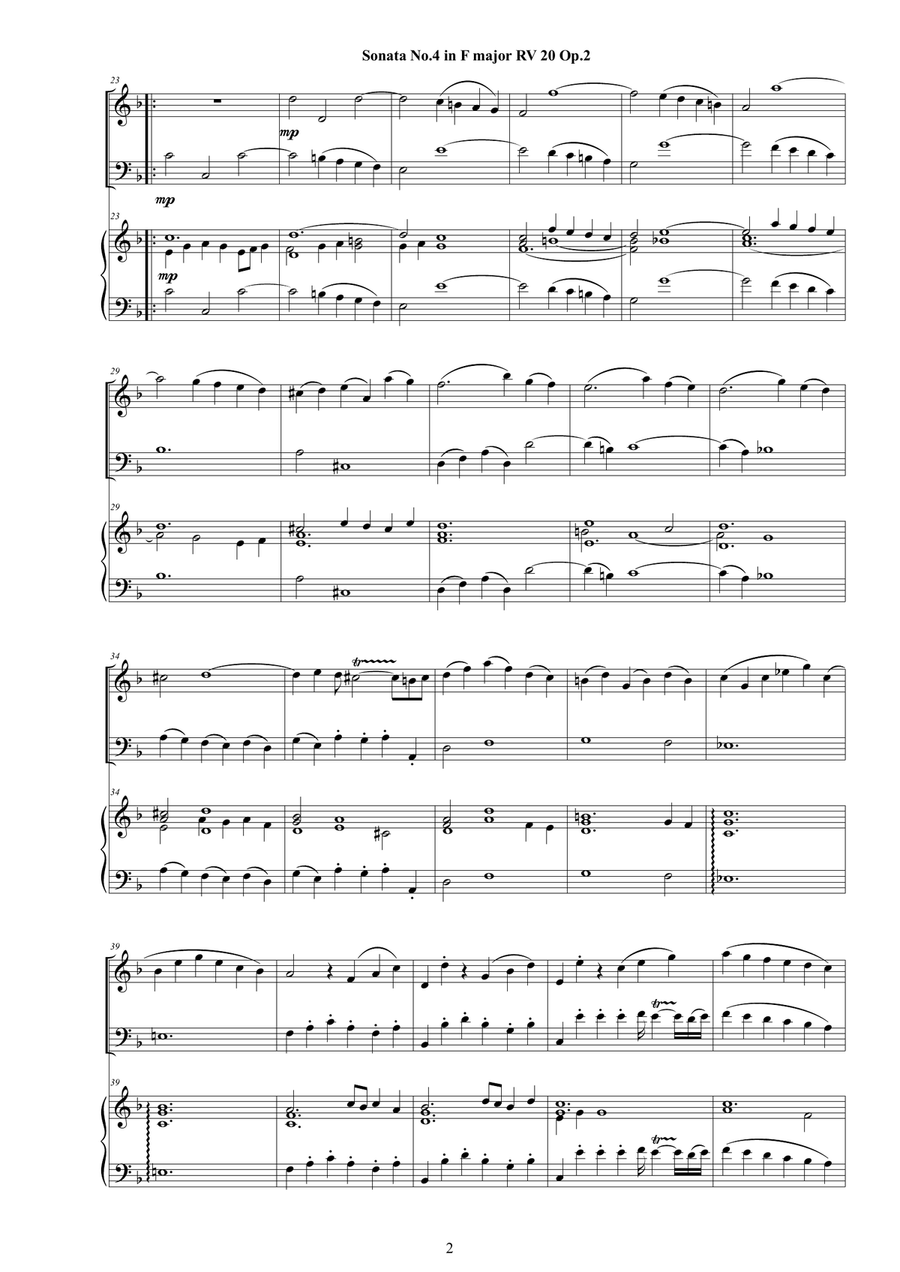 Vivaldi - Trio Sonata No.4 in F major RV 20 Op.2 for Violin, Cello and Cembalo (or Piano) Piano Trio scores gallery preview page 2