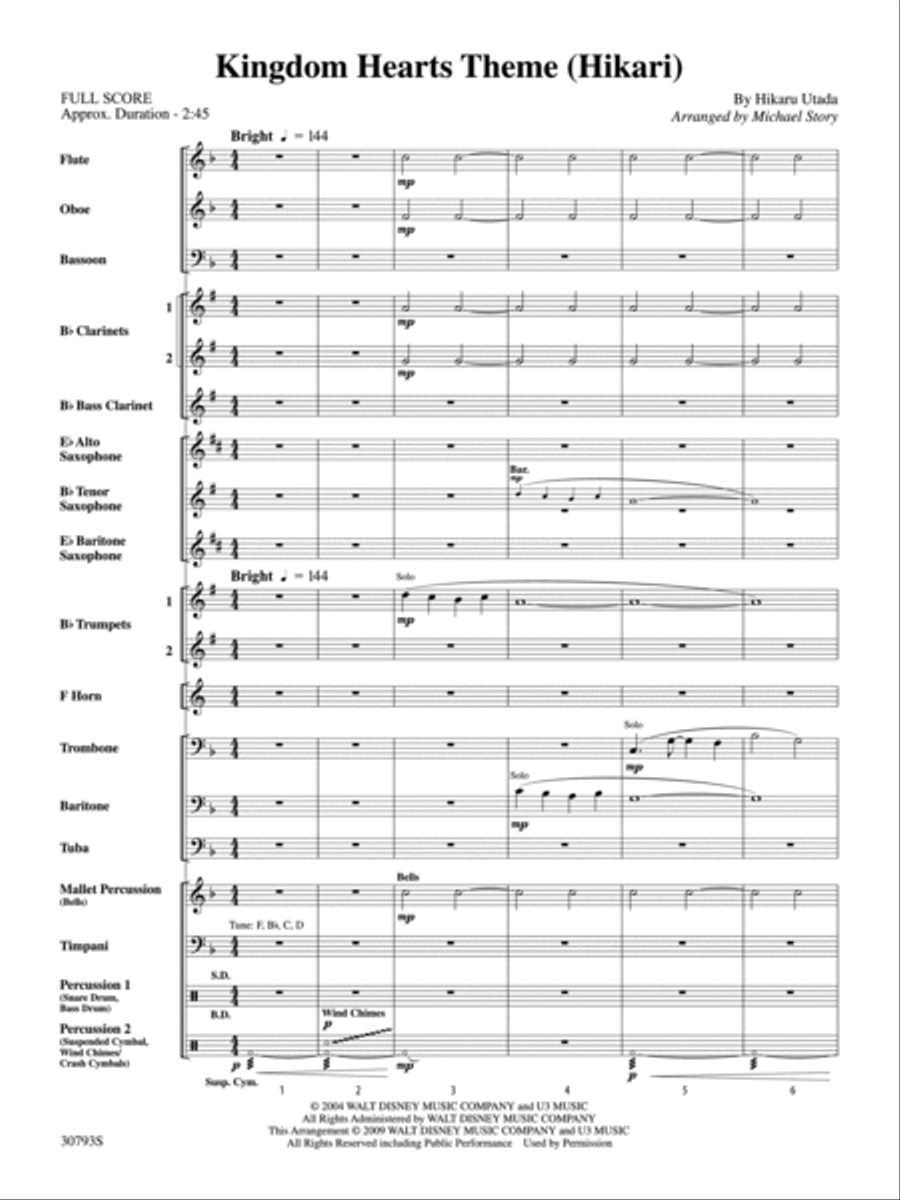 Kingdom Hearts Theme (Hikari) Concert Band scores gallery preview page 2