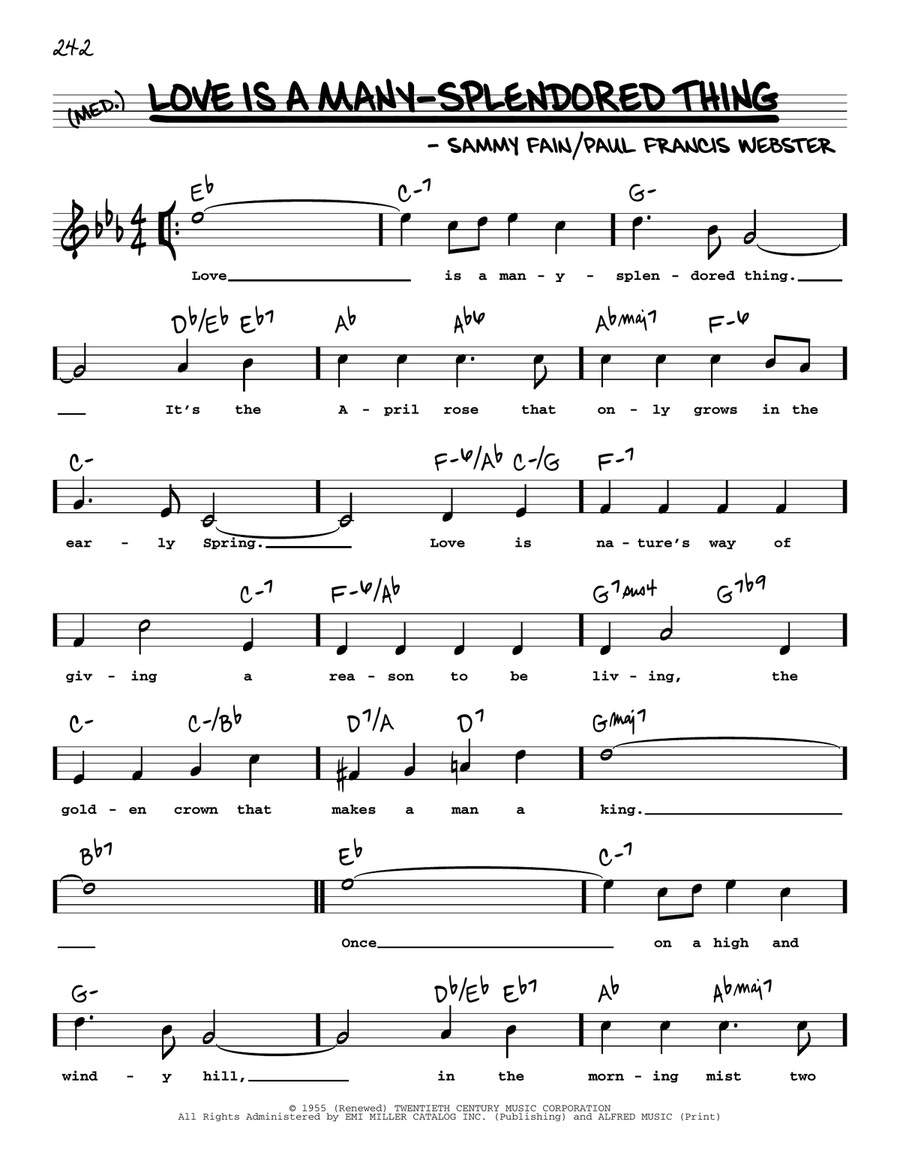 Love Is A Many-Splendored Thing (High Voice) High Voice scores gallery preview page 1