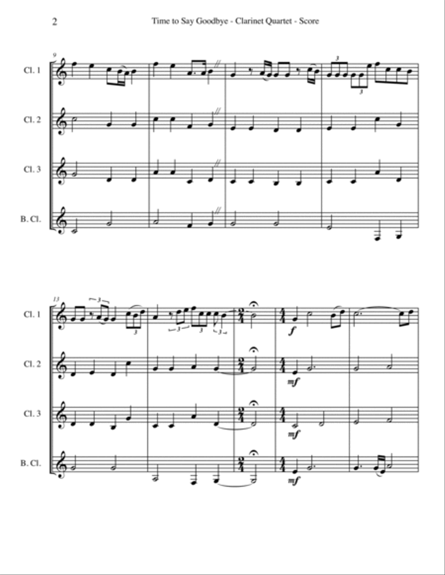 Time To Say Goodbye Woodwind Quartet scores gallery preview page 2