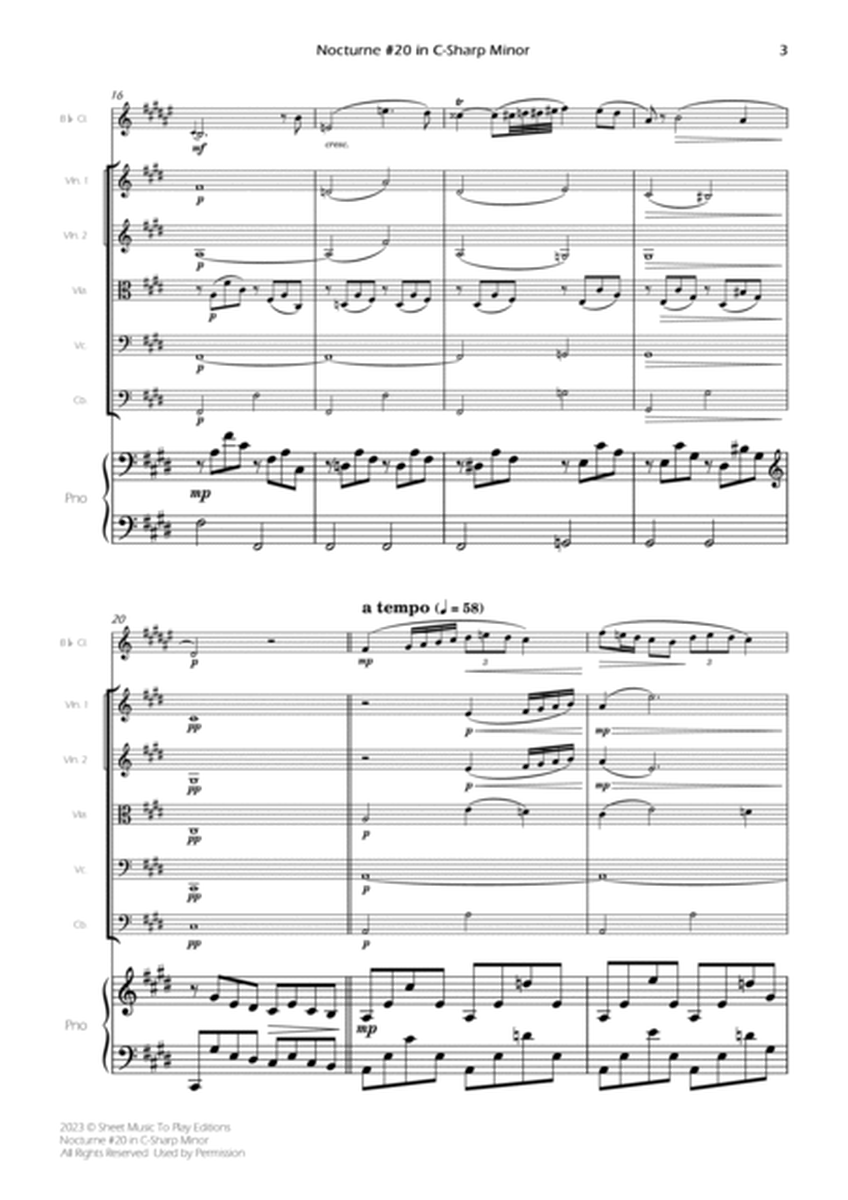 Nocturne No.20 in C Sharp minor - Clarinet Solo, Strings and Piano (Full Score) - Score Only image number null