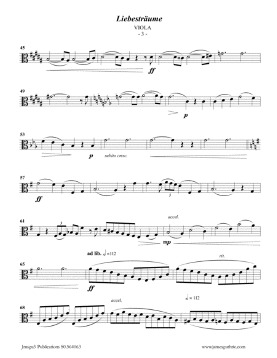 Liszt: Liebestraume for Viola & Piano Viola scores gallery preview page 3