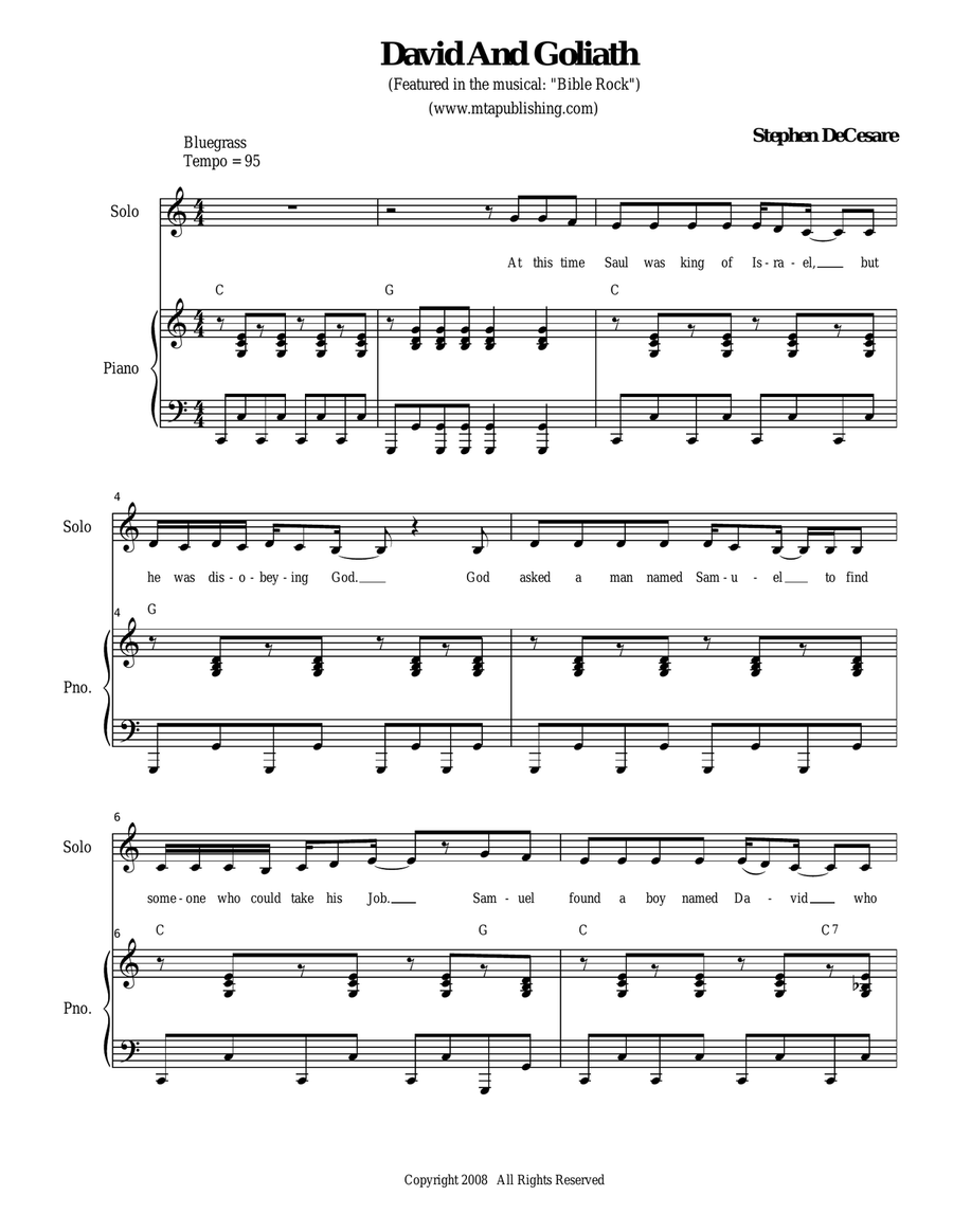 David and Goliath Piano scores gallery preview page 1