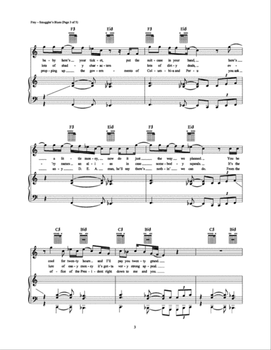Smuggler's Blues Piano, Vocal, Guitar scores gallery preview page 3