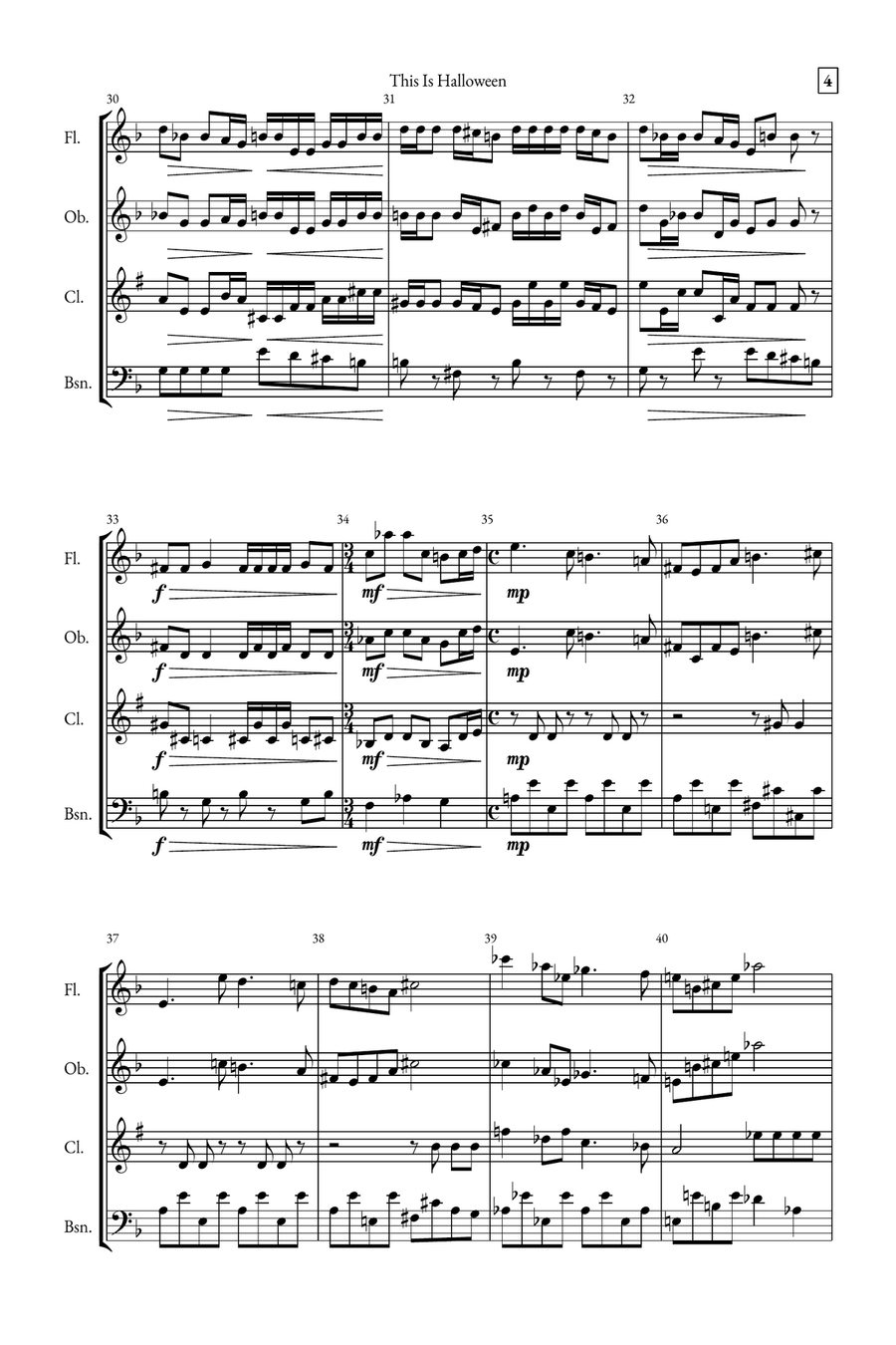 This Is Halloween Woodwind Quartet scores gallery preview page 4