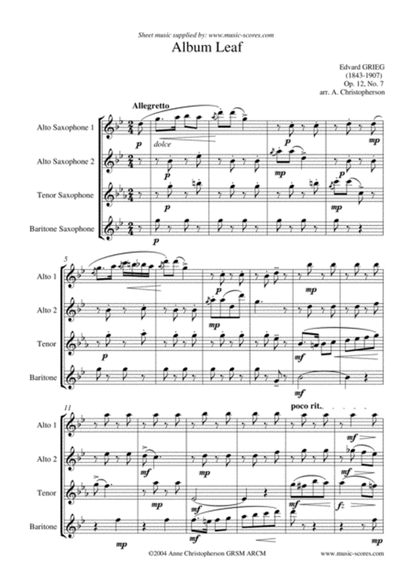 Album Leaf - Sax Quartet (2 Alto Sax, Tenor Sax, Baritone Sax) image number null