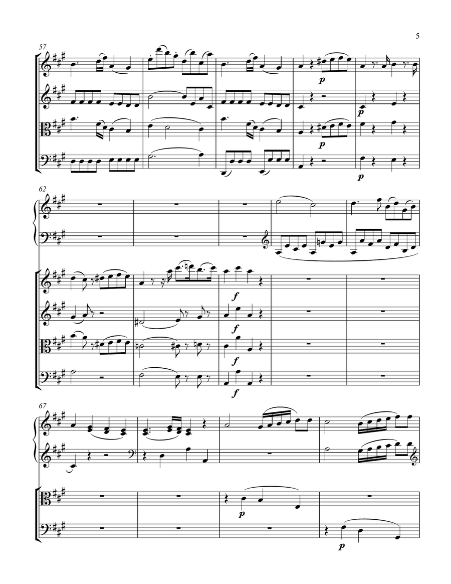 For String Quartet and Piano: Mozart's 23rd Piano Concerto, K. 488 - 1st Movement Chamber Orchestra scores gallery preview page 5