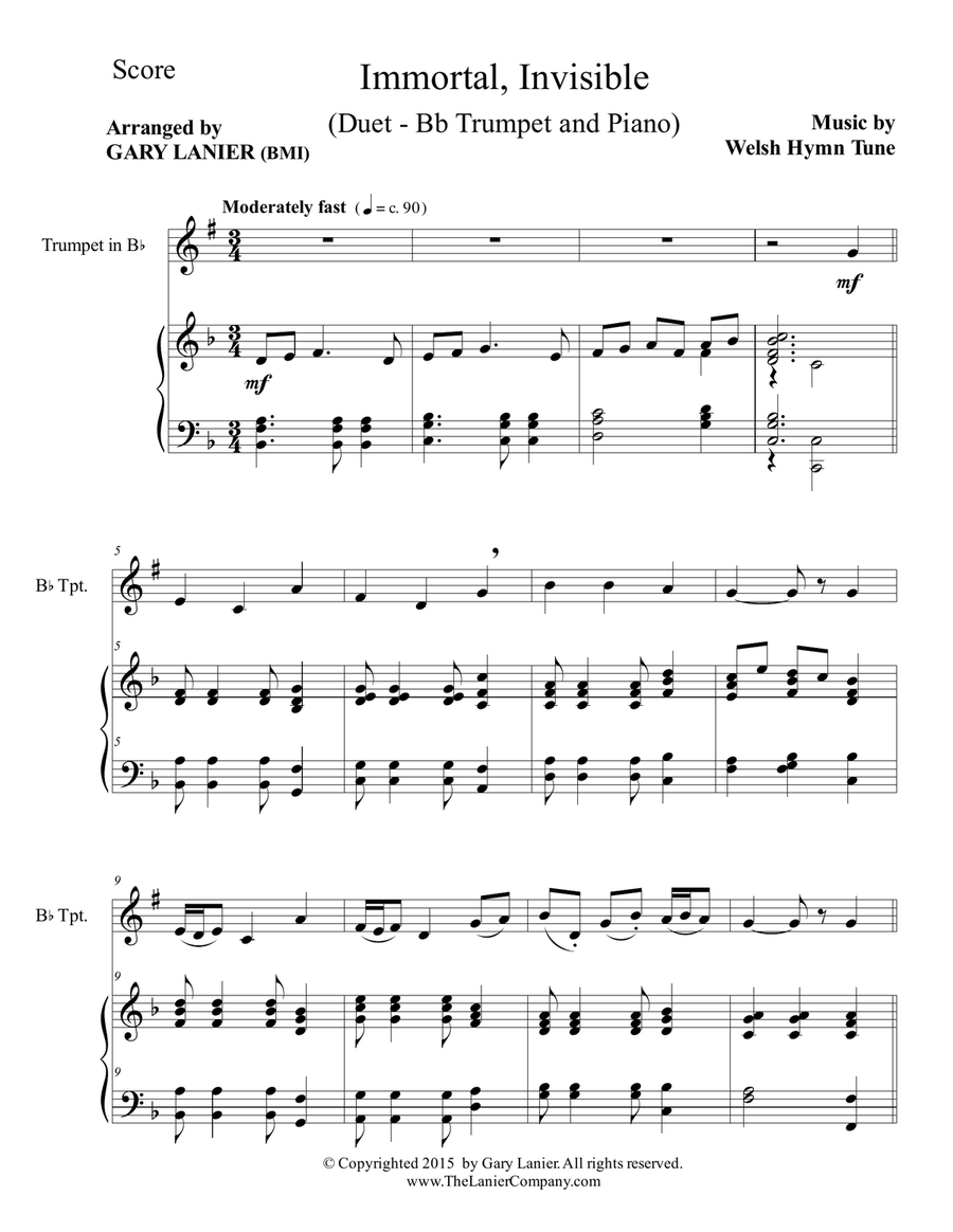 IMMORTAL, INVISIBLE (Duet – Bb Trumpet and Piano/Score and Parts) image number null