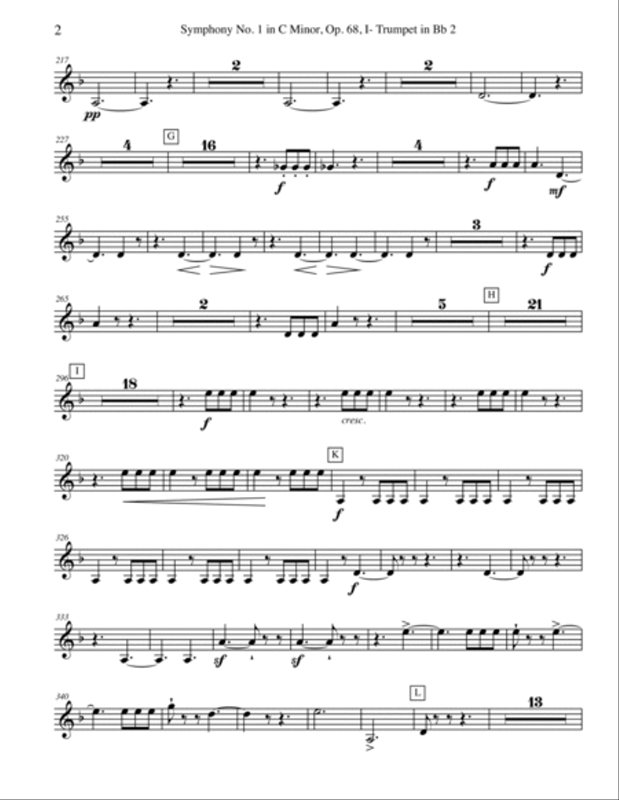 Brahms Symphony No. 1, Movement I - Trumpet in Bb 2 (Transposed Part), Op. 68 B-Flat Trumpet scores gallery preview page 2