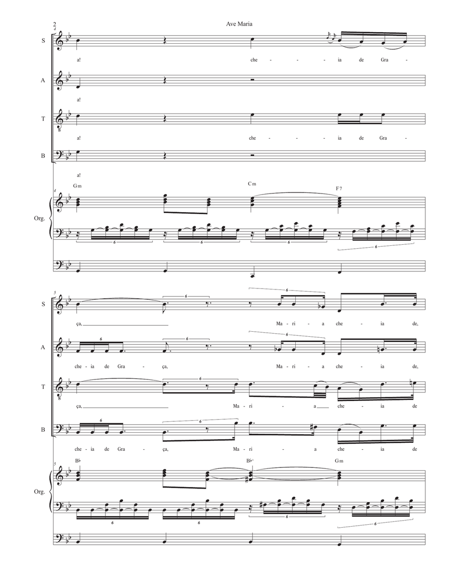 Ave Maria (Portuguese Lyrics - SATB - High Key - Organ Accompaniment) 4-Part scores gallery preview page 3