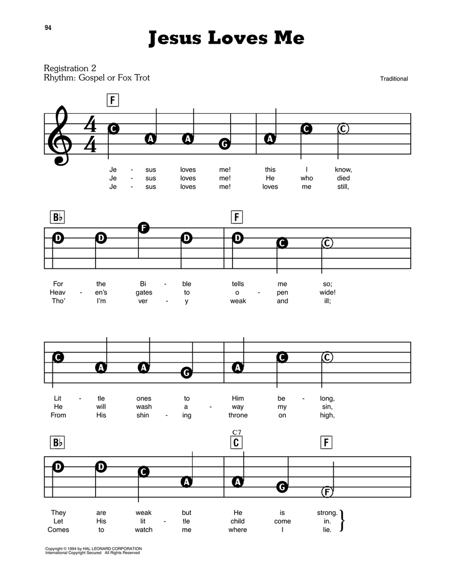Jesus Loves Me Electronic Keyboard scores gallery preview page 1