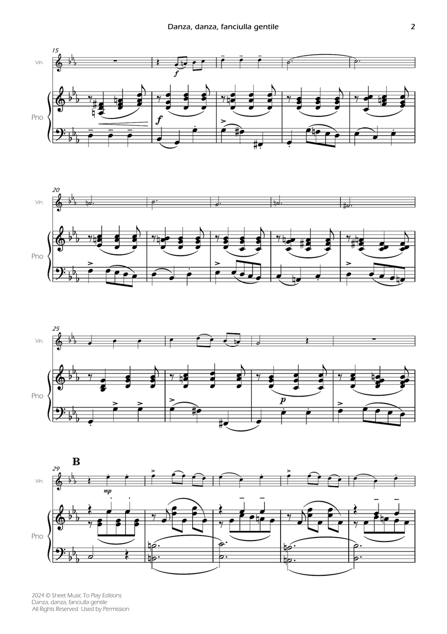 Danza, danza, fanciulla gentile - Violin and Piano (Individual Parts) Violin Solo scores gallery preview page 2