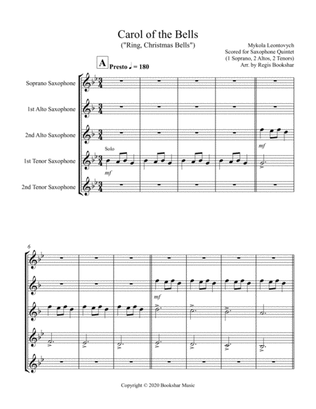 Carol of the Bells (F min) (Saxophone Quintet - 1 Sop, 2 Alto, 2 Ten)