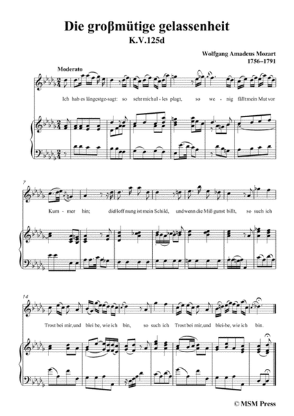Mozart-Die groβmütige gelassenheit,in D flat Major,for Voice and Piano image number null