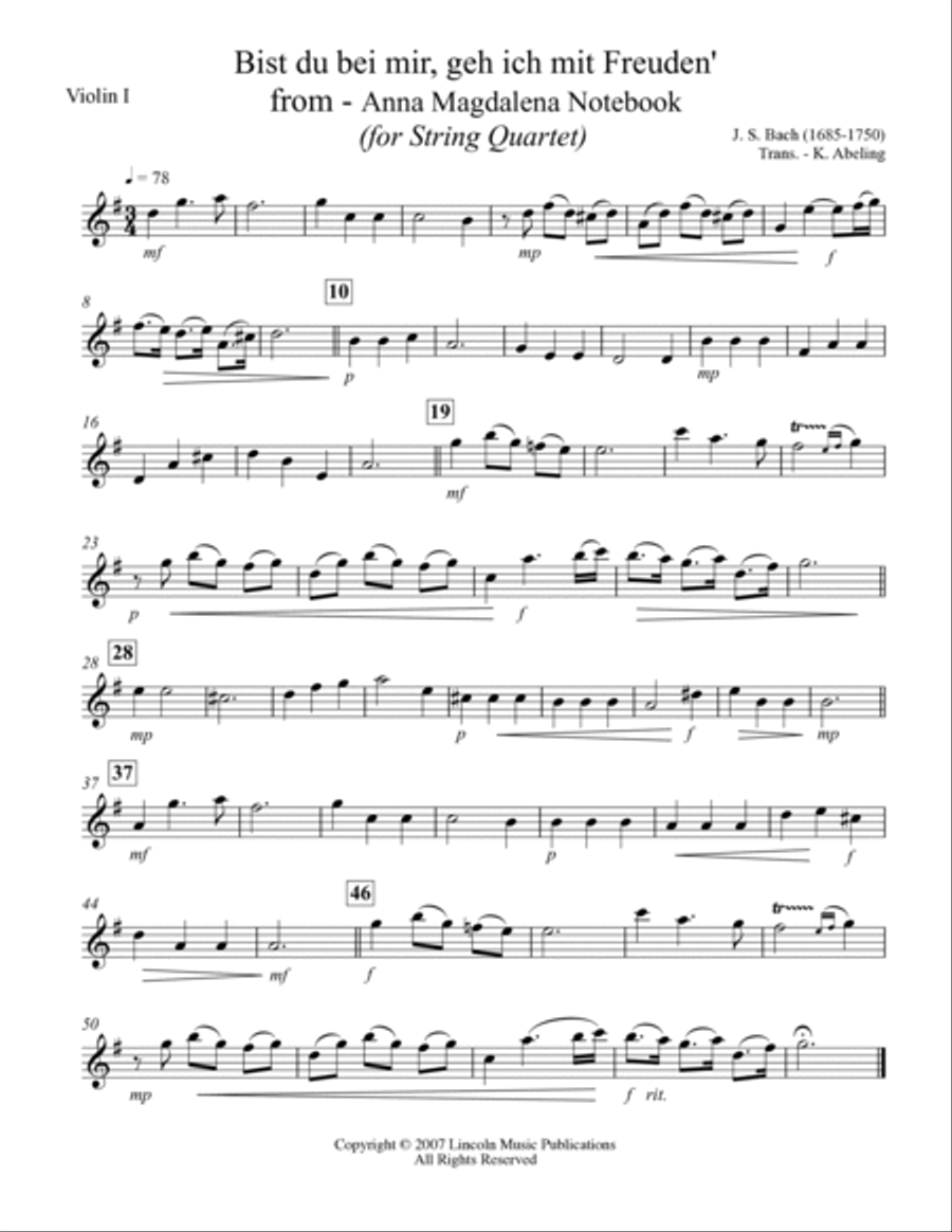 Bist du bei mir, geh ich mit Freuden' (for String Quartet) String Quartet scores gallery preview page 4