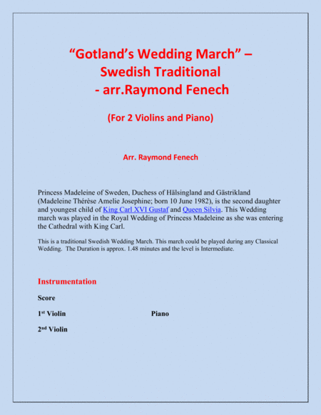 Gotland's Wedding March - Traditional - 2 Violins and Piano image number null