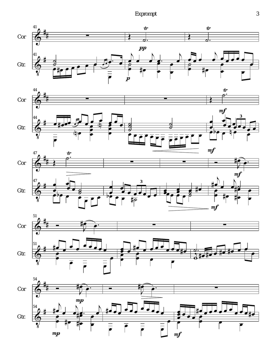 Exprompt - an Armenian song of farewell - arranged for cor anglais and guitar English Horn scores gallery preview page 3