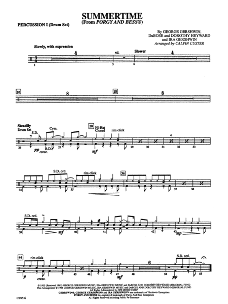 Summertime: 1st Percussion Concert Band scores gallery preview page 1