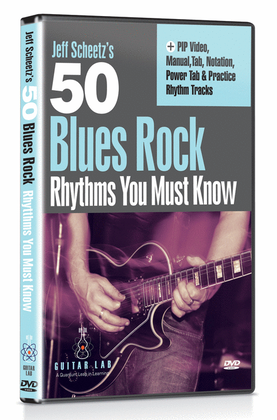 Book cover for 50 Blues Rock Rhythms You Must Know DVD