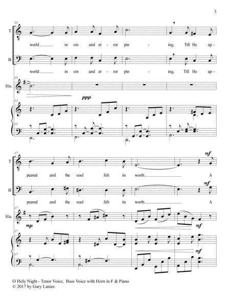 O HOLY NIGHT (Men's Choir - TB with Horn in F & Piano/Score & Parts included) image number null