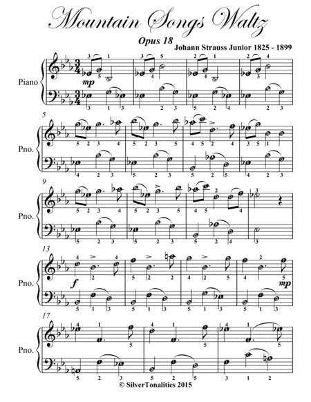 Mountain Songs Waltz Opus 18 Easy Piano Sheet Music