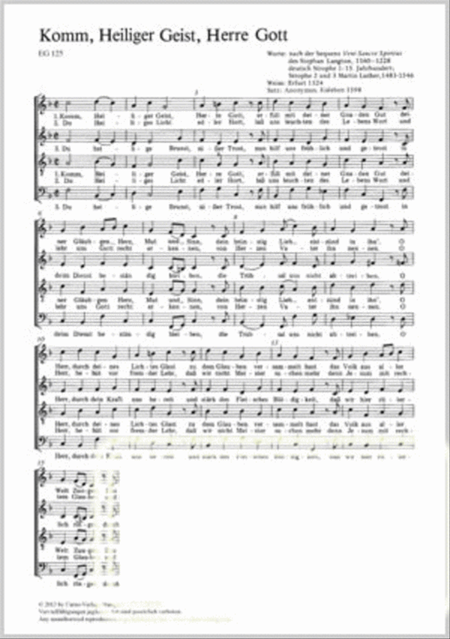 Come, Holy Ghost, God and Lord (Komm, Heiliger Geist, Herre Gott) 4-Part scores gallery preview page 1