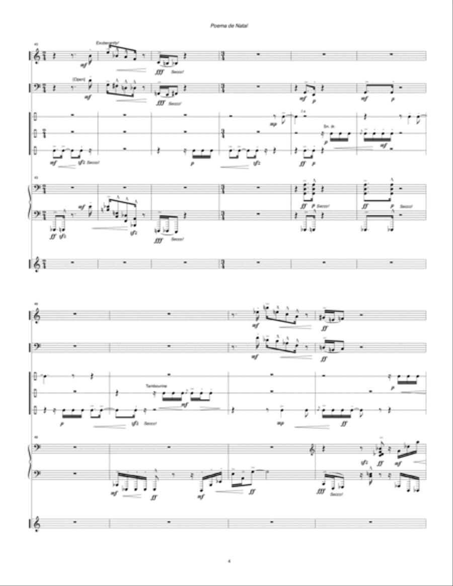 Poema de Natal (1996) for mezzo-soprano, clarinet, trombone, piano and percussion Small Ensemble scores gallery preview page 6