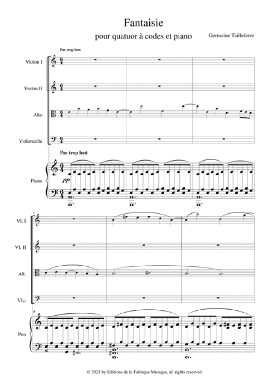 Germaine Tailleferre: Fantaisie for string quartet and piano Piano Quintet scores gallery preview page 2