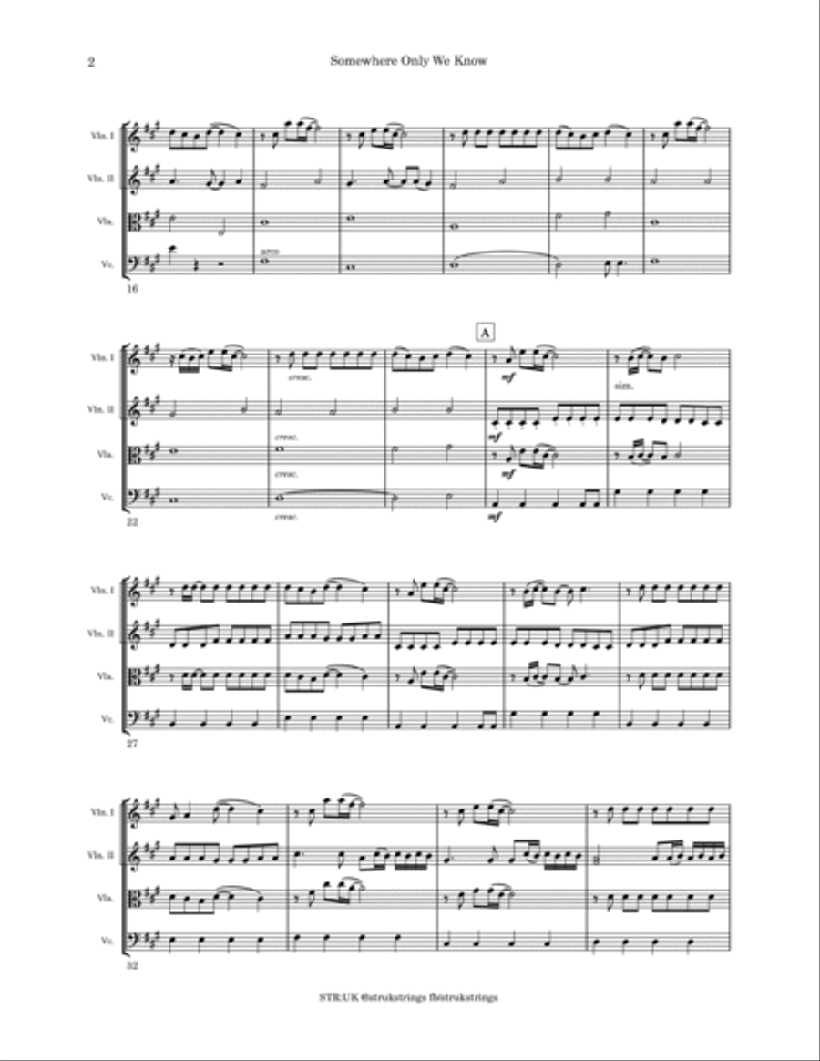 Somewhere Only We Know String Quartet scores gallery preview page 3