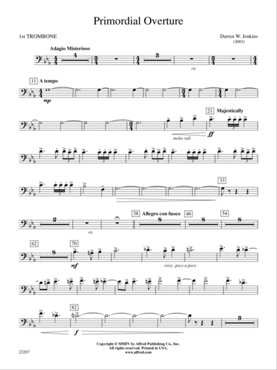 Primordial Overture: 1st Trombone Concert Band scores gallery preview page 1