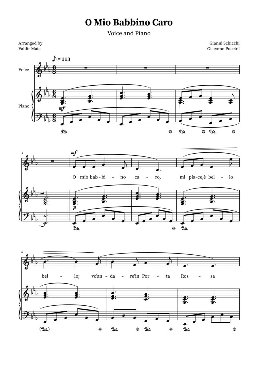 O Mio Babbino Caro - Female Voice in E-flat Major Voice scores gallery preview page 1