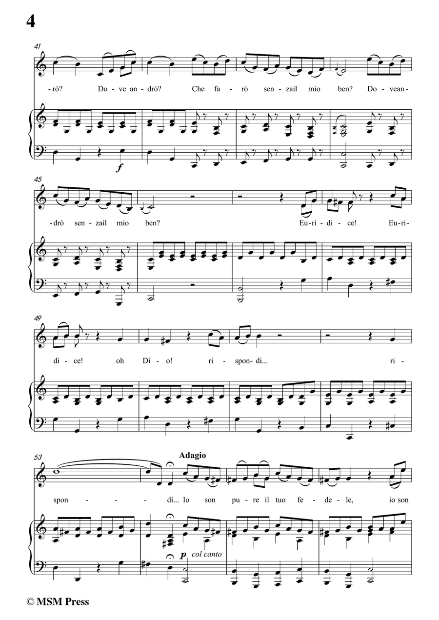 Gluck-Che farò senza Euridice,from 'Orfeo ed Euridice',in C Major,for Voice and Piano Piano, Vocal scores gallery preview page 6
