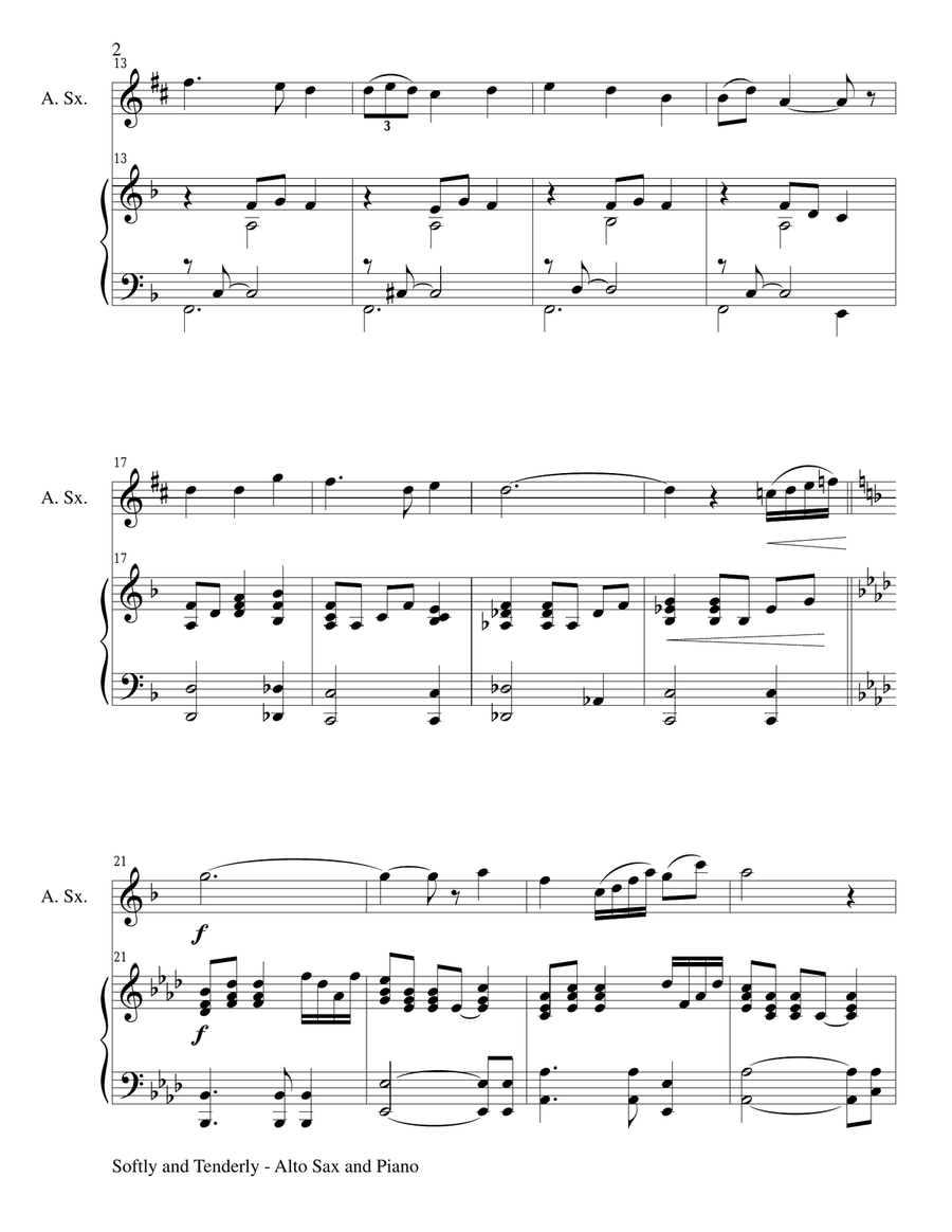 SOFTLY AND TENDERLY (Duet – Alto Sax and Piano/Score and Parts) Woodwind Duet scores gallery preview page 2