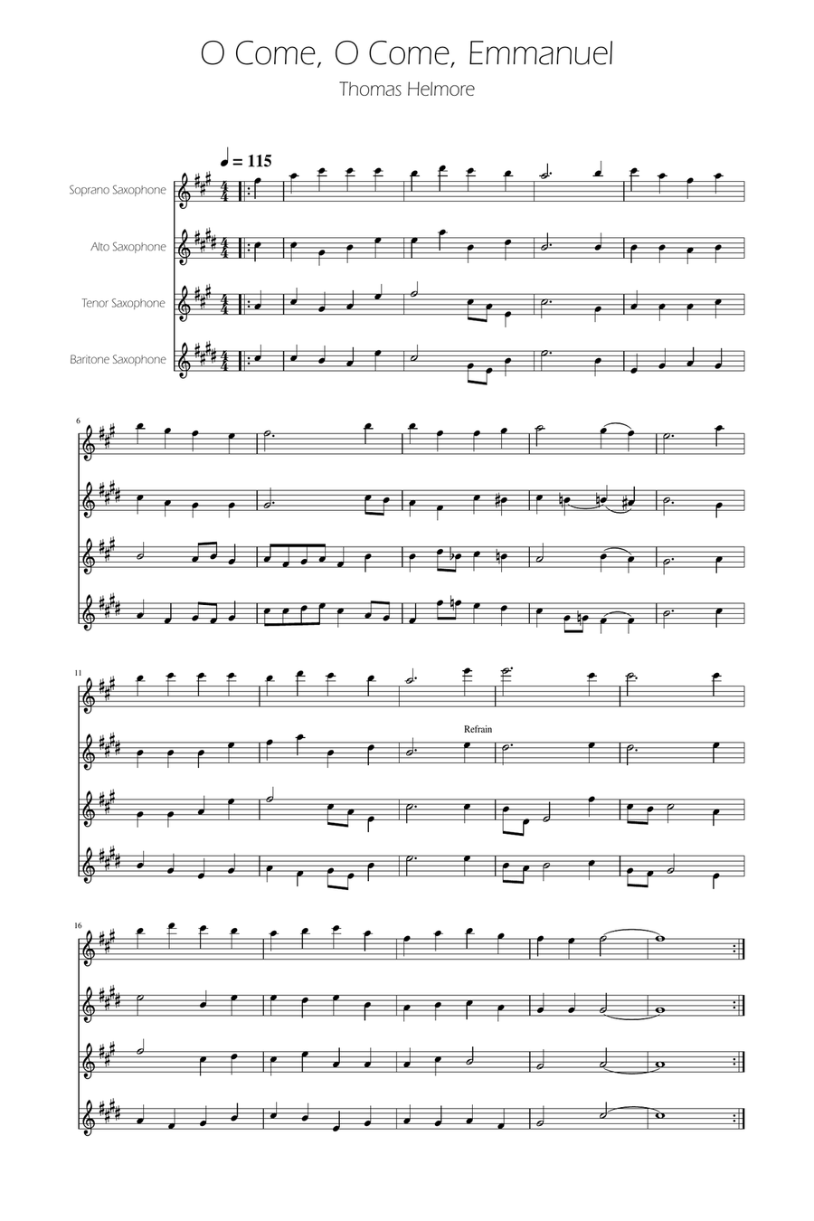 O Come, O Come, Emmanuel - Sax Quartet SATB Saxophone Quartet scores gallery preview page 1