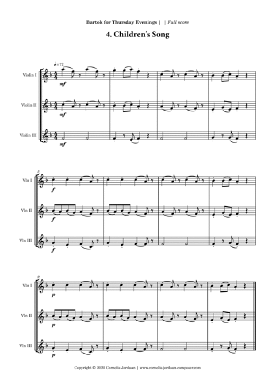 Bartok for Thursday Evenings, easy violin trios String Trio scores gallery preview page 5