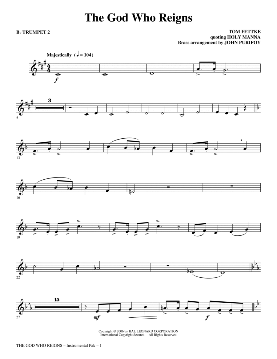 The God Who Reigns - Bb Trumpet 2 Choir scores gallery preview page 1