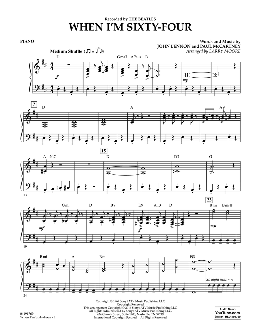 When I'm Sixty-Four - Piano