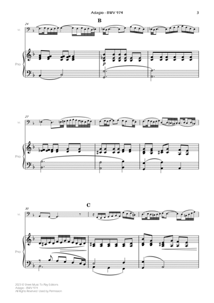 Adagio (BWV 974) - Cello and Piano (Full Score and Parts) image number null