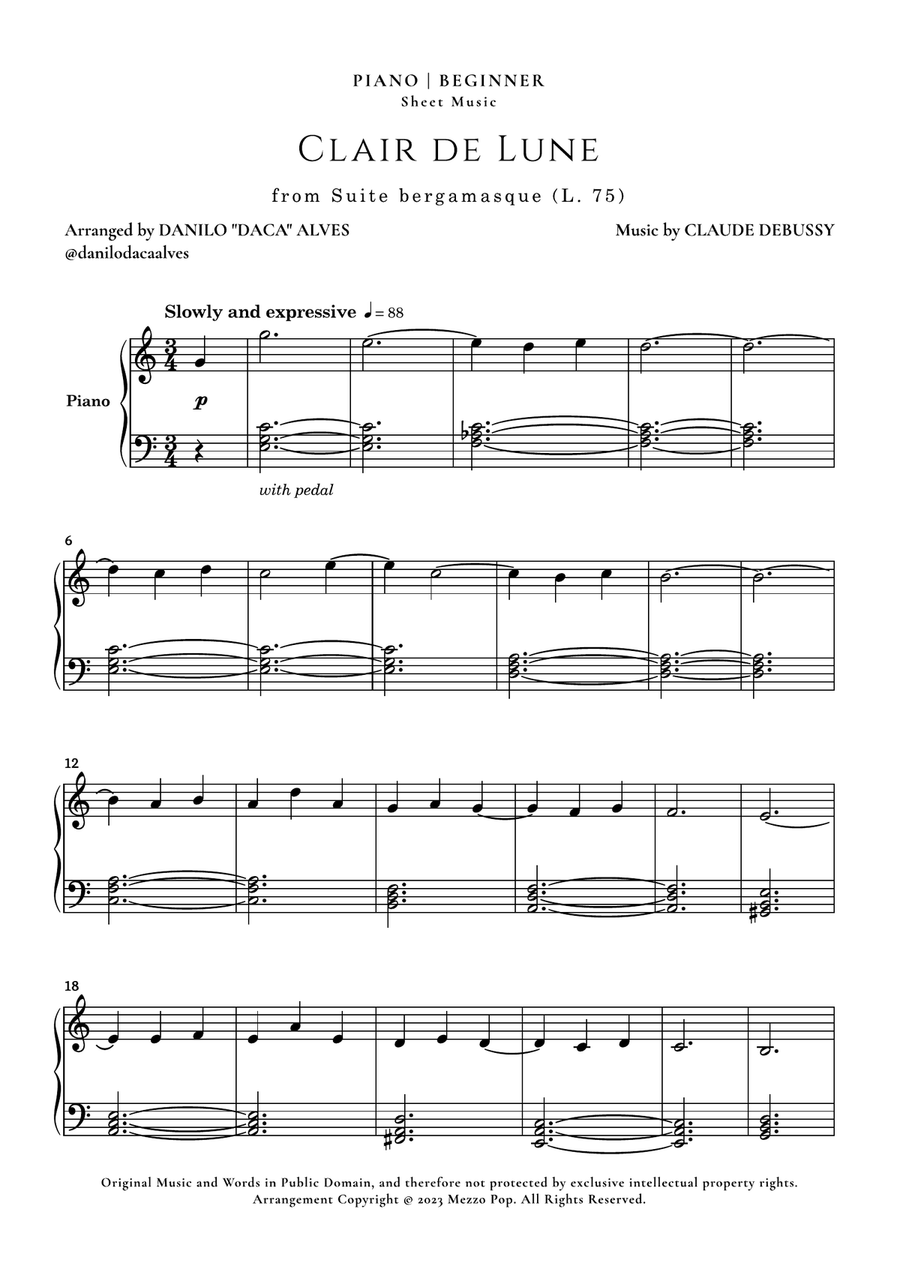 Clair de Lune Easy Piano scores gallery preview page 1