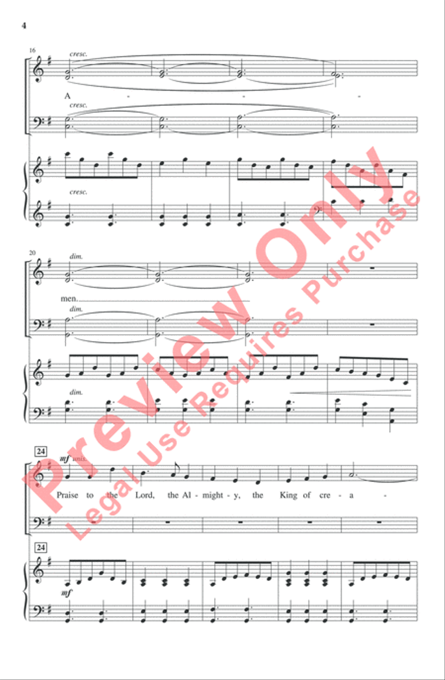 Praise to the Lord, the Almighty 4-Part scores gallery preview page 4