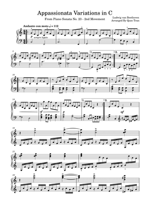 Beethoven Appassionata Variations in C - For Piano Solo (Intermediate)