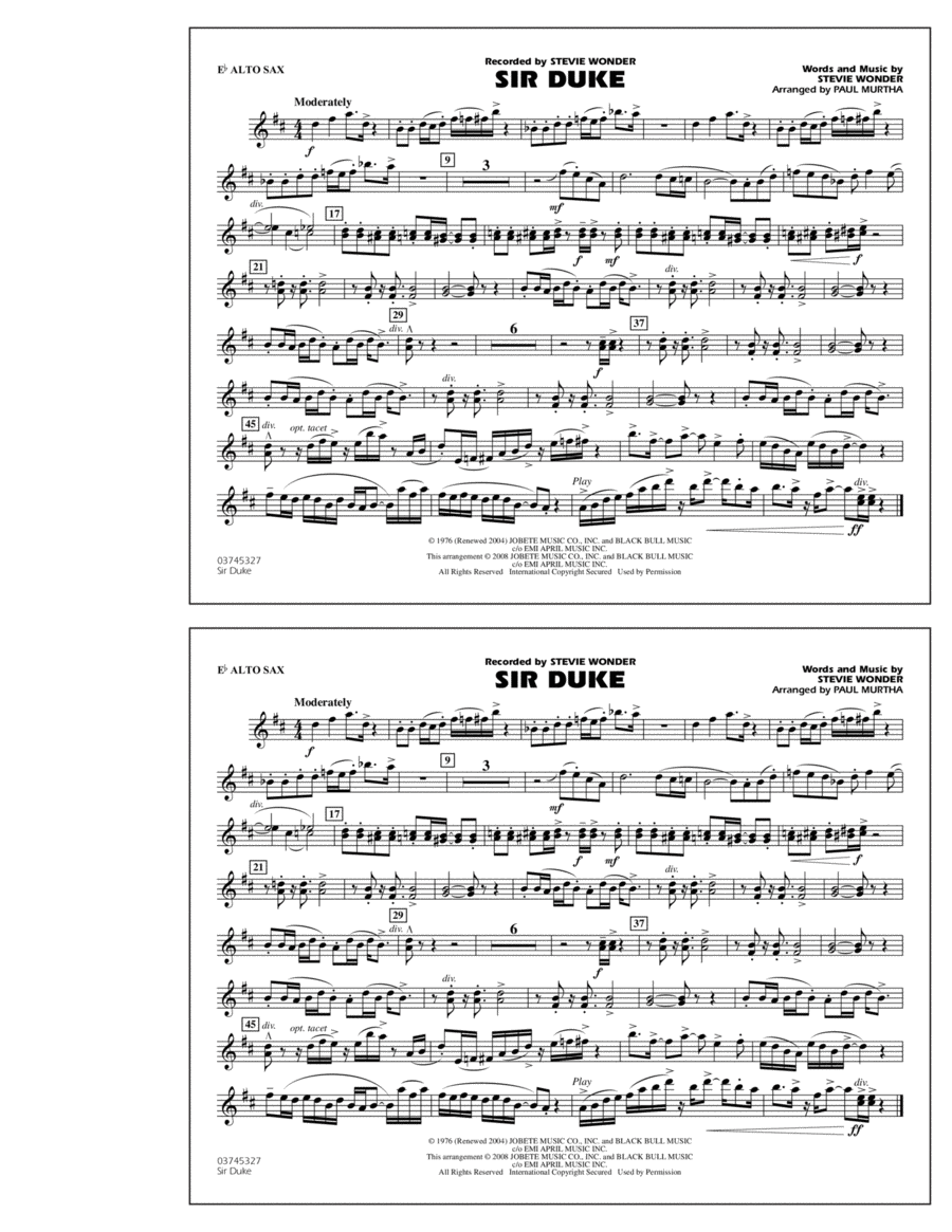 Sir Duke Eb Alto Sax by Paul Murtha Marching Band Digital