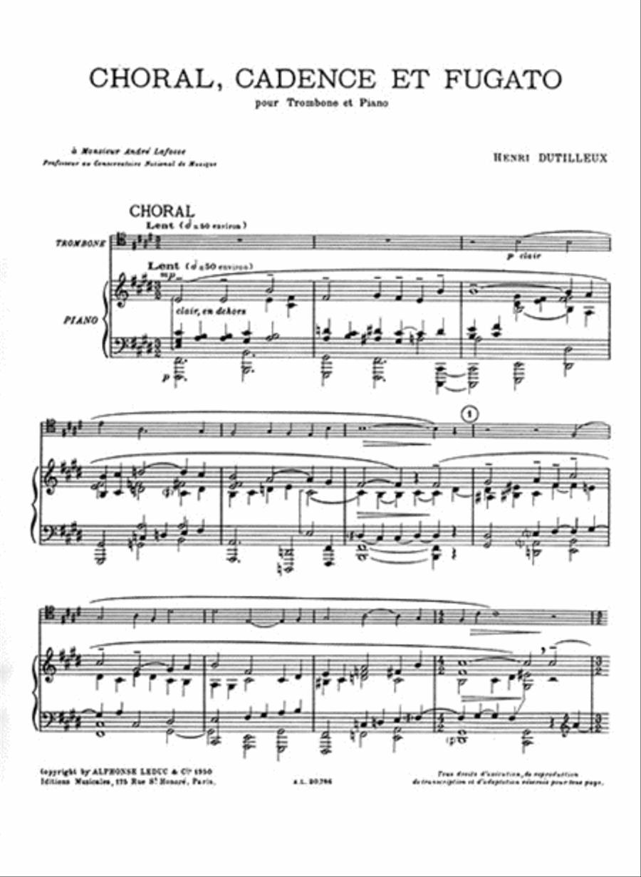 Choral, Cadence Et Fugato Pour Trombone Et Piano Choir scores gallery preview page 2