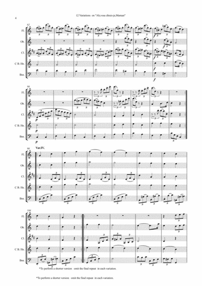 Mozart:12 Variations on "Ah, vous dirais-je, Maman”-Twinkle,Twinkle Little Star K265 - wind quintet image number null