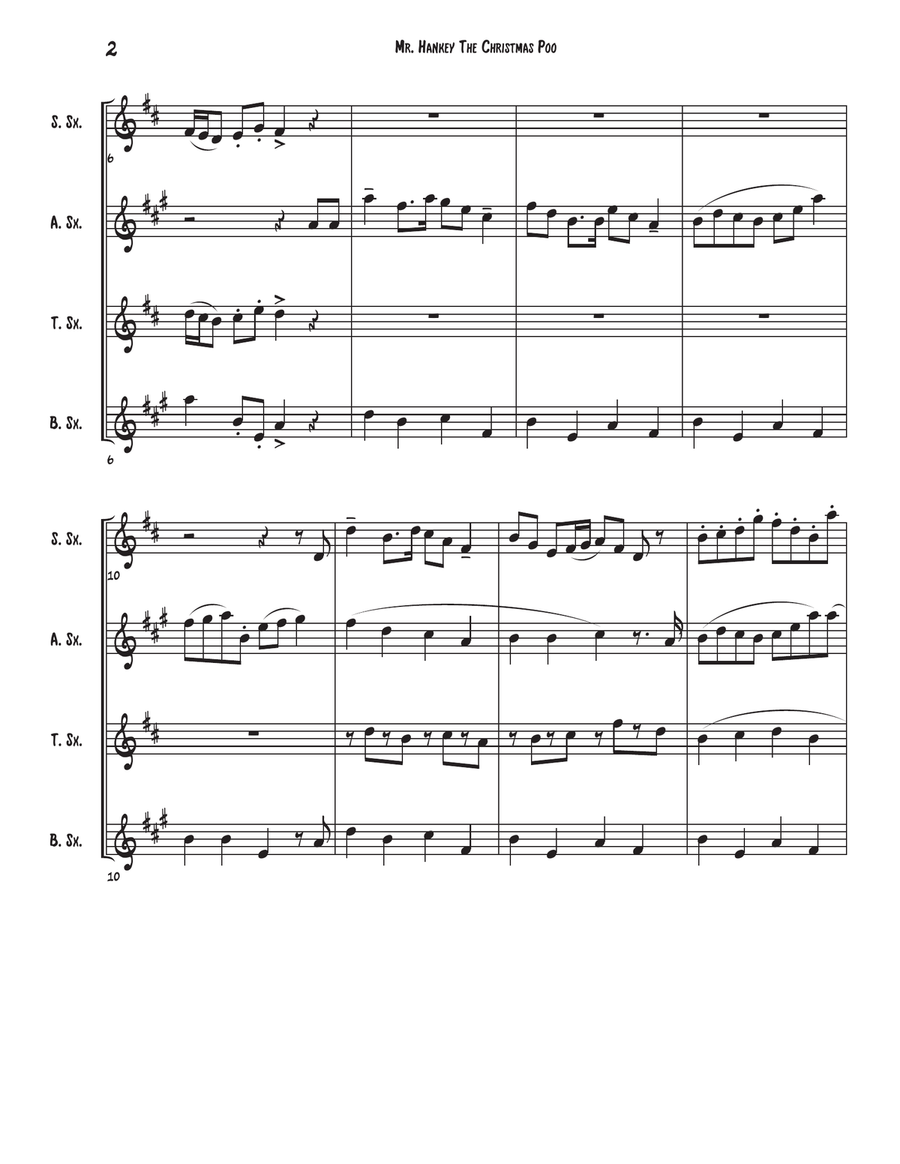 Mr. Hankey The Christmas Poo Saxophone Quartet scores gallery preview page 2