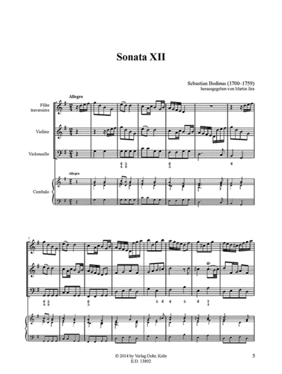 Sonata XII für Flöte, Violine und Basso continuo G-Dur (aus: Musicalische Divertissements, Teil IV)