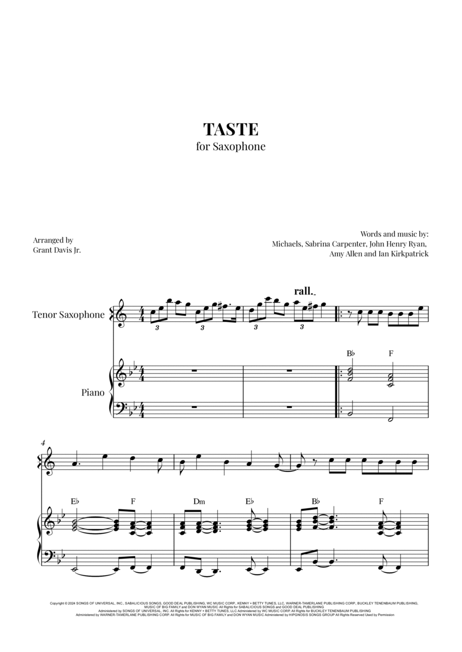 Taste Taste Tenor Saxophone scores gallery preview page 1