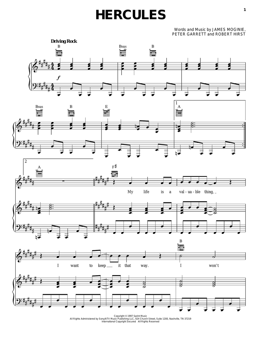 Hercules Piano, Vocal, Guitar scores gallery preview page 1