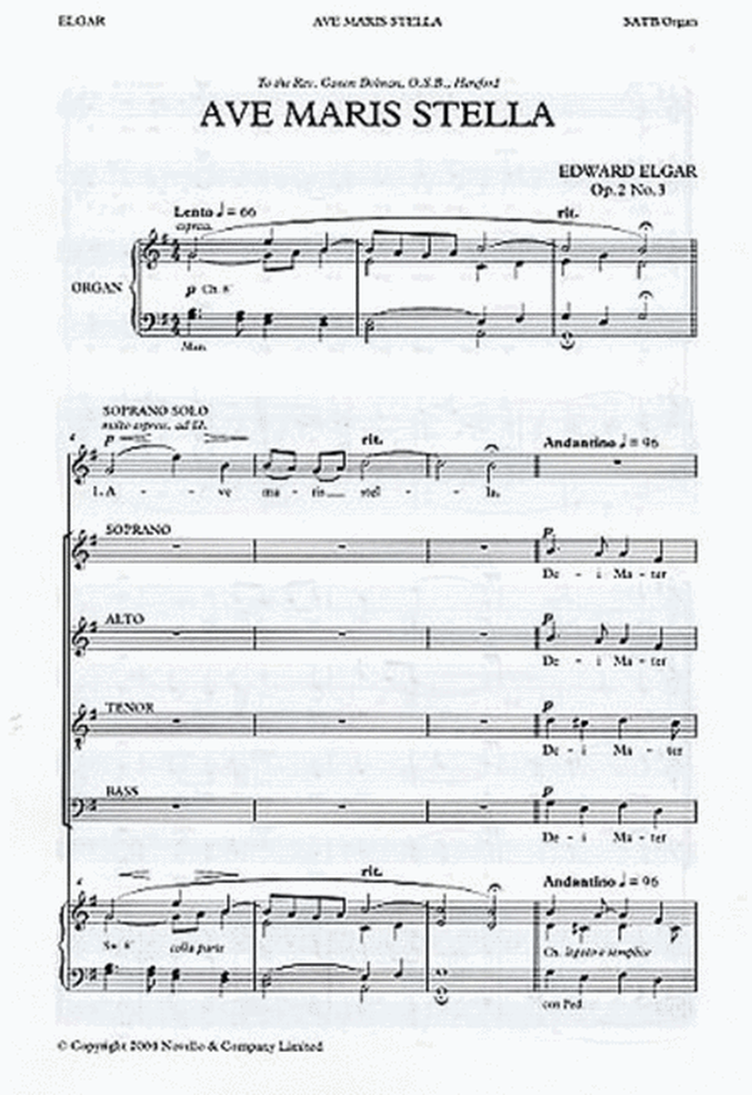 Elgar Ave Maris Stella Op 2 No.3 Satb/Or